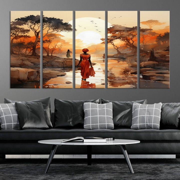 African Journey Wall Art Canvas Print, African Women Painting Wall Art Print