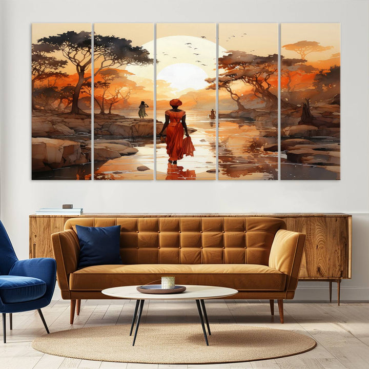 African Journey Wall Art Canvas Print, African Women Painting Wall Art Print