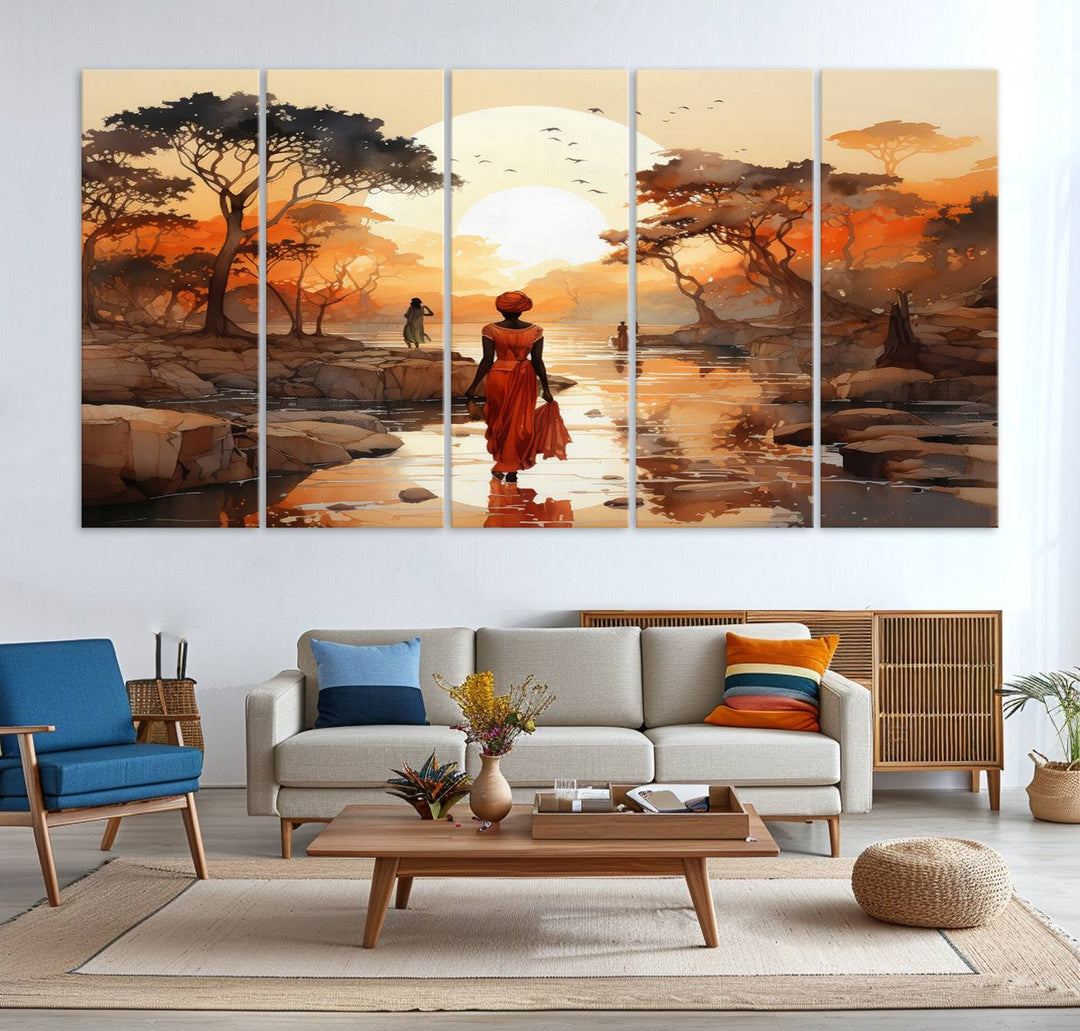 African Journey Wall Art Canvas Print, African Women Painting Wall Art Print