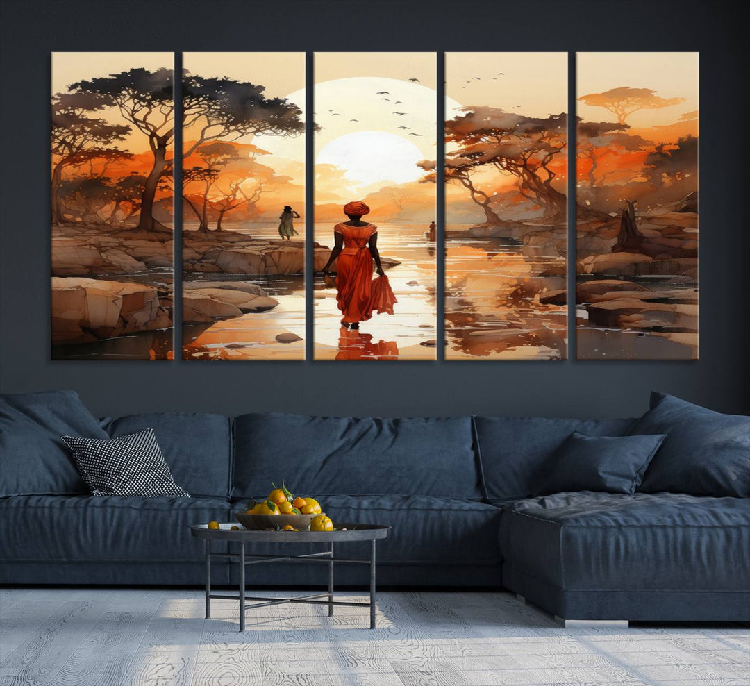 African Journey Wall Art Canvas Print, African Women Painting Wall Art Print