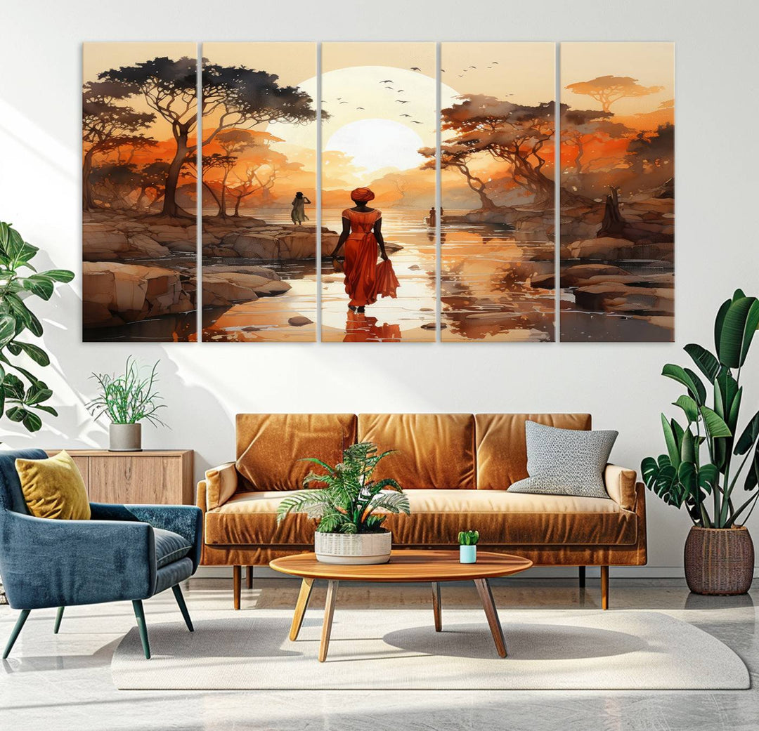 African Journey Wall Art Canvas Print, African Women Painting Wall Art Print