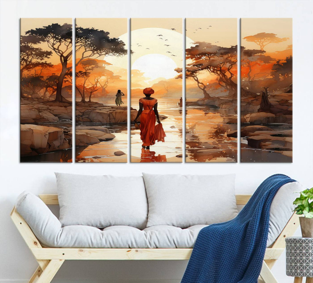 African Journey Wall Art Canvas Print, African Women Painting Wall Art Print