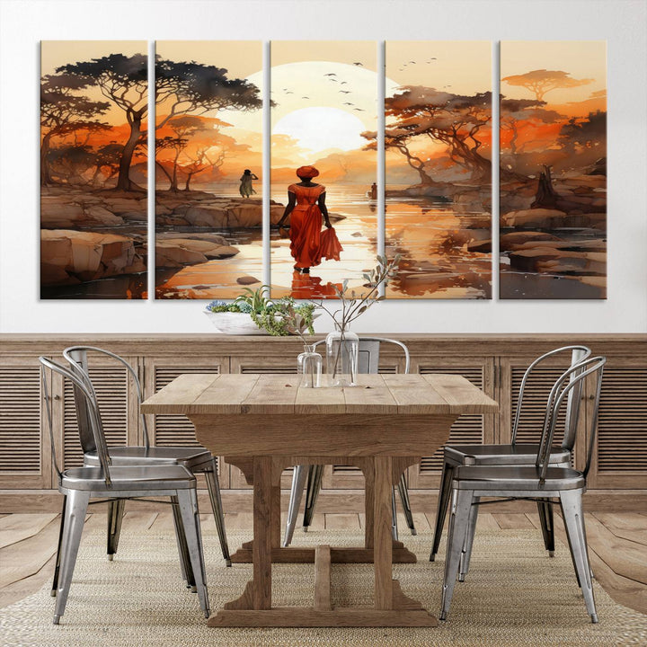 African Journey Wall Art Canvas Print, African Women Painting Wall Art Print