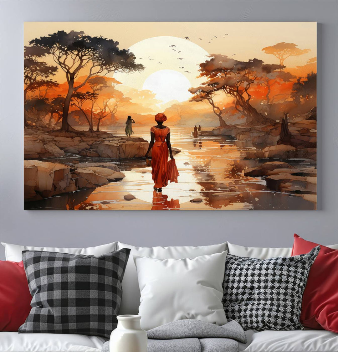 African Journey Wall Art Canvas Print, African Women Painting Wall Art Print