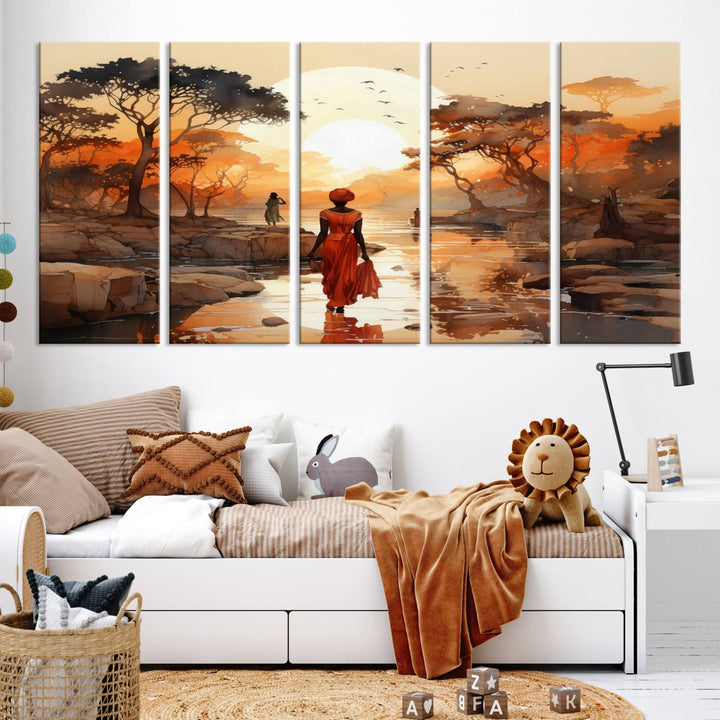 African Journey Wall Art Canvas Print, African Women Painting Wall Art Print