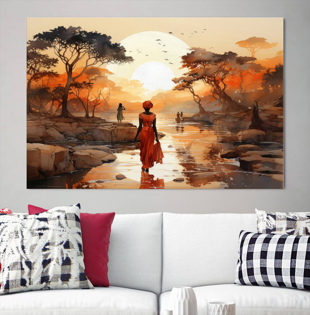 African Journey Wall Art Canvas Print, African Women Painting Wall Art Print