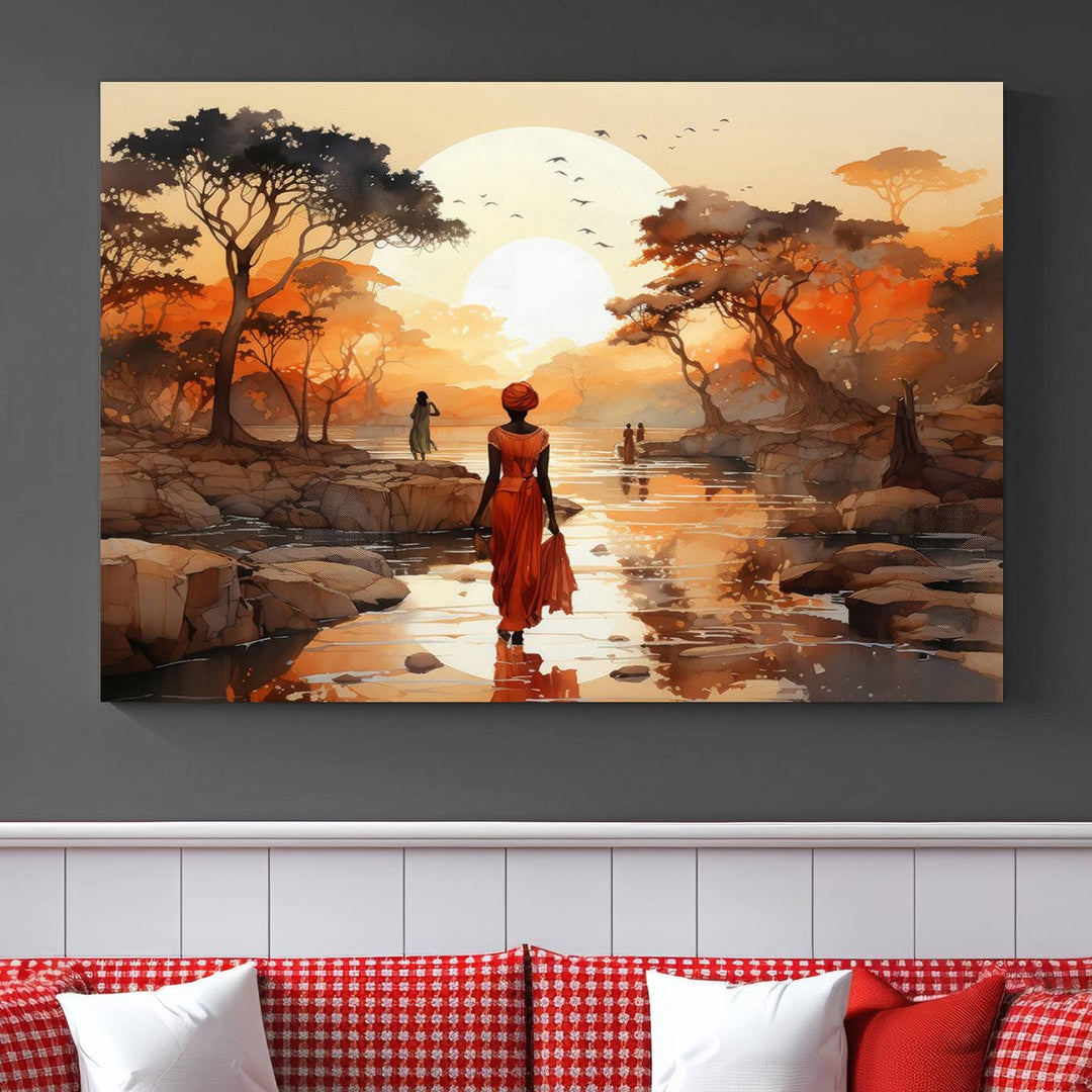 African Journey Wall Art Canvas Print, African Women Painting Wall Art Print