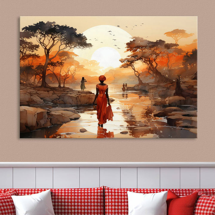 African Journey Wall Art Canvas Print, African Women Painting Wall Art Print