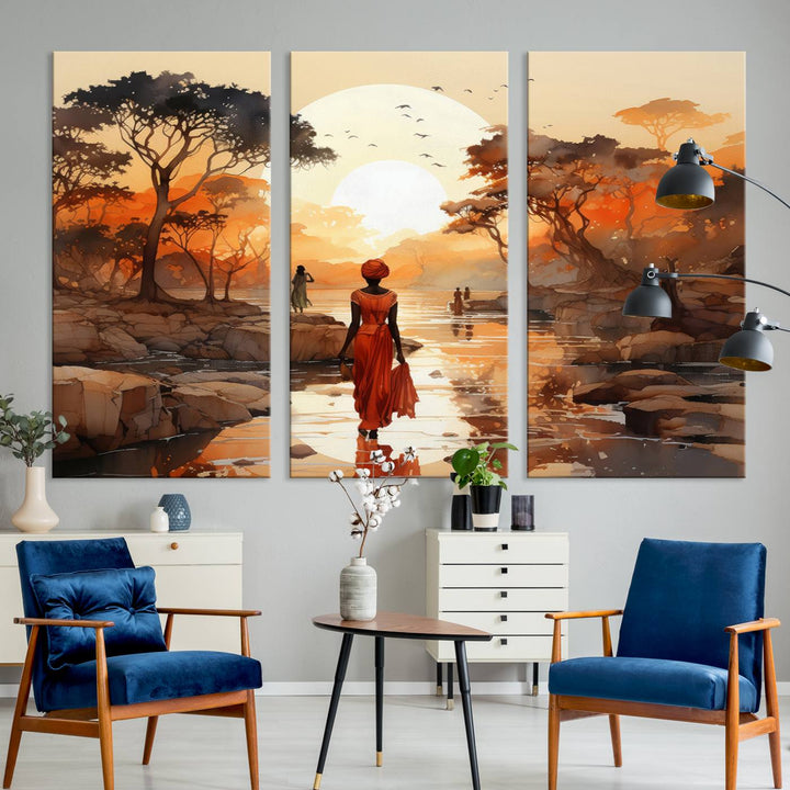 African Journey Wall Art Canvas Print, African Women Painting Wall Art Print