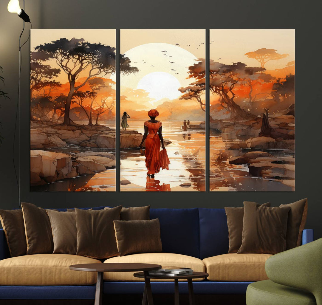 African Journey Wall Art Canvas Print, African Women Painting Wall Art Print