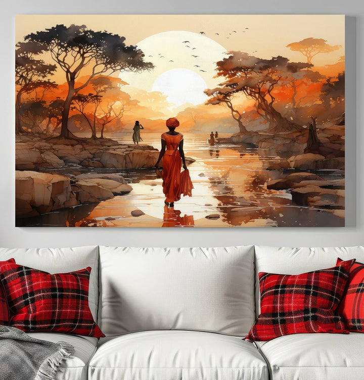 African Journey Wall Art Canvas Print, African Women Painting Wall Art Print