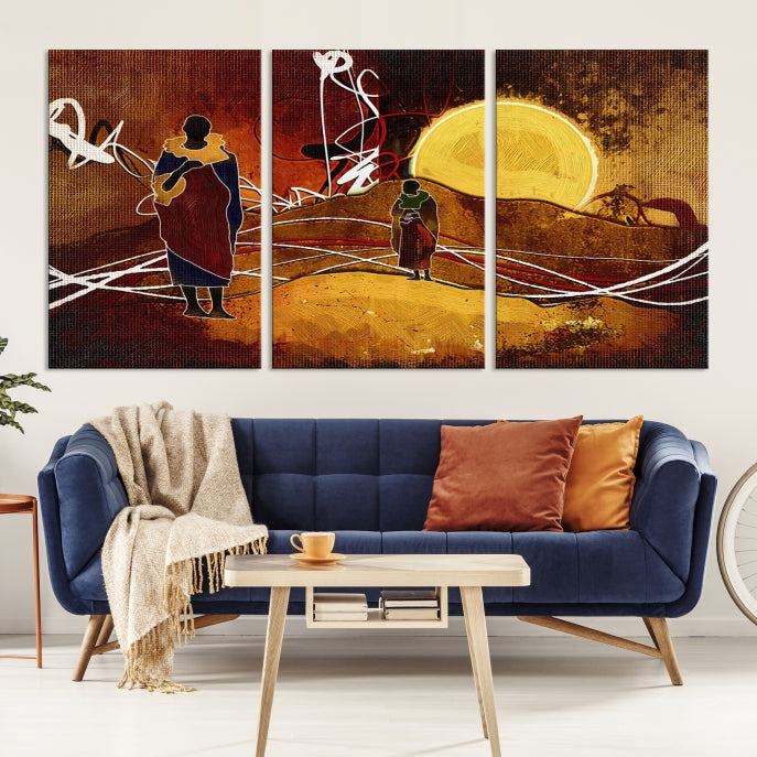 African Sunset Abstract Print Canvas Wall Art for Living Room Decor