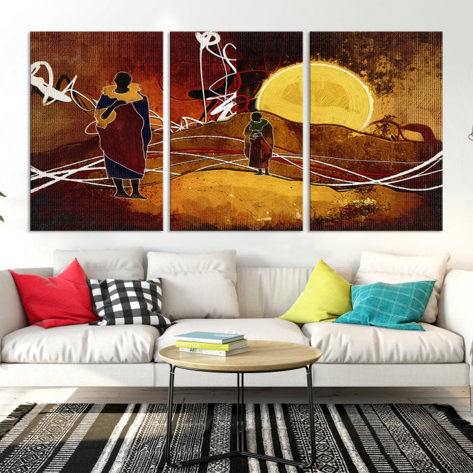 African Sunset Abstract Print Canvas Wall Art for Living Room Decor