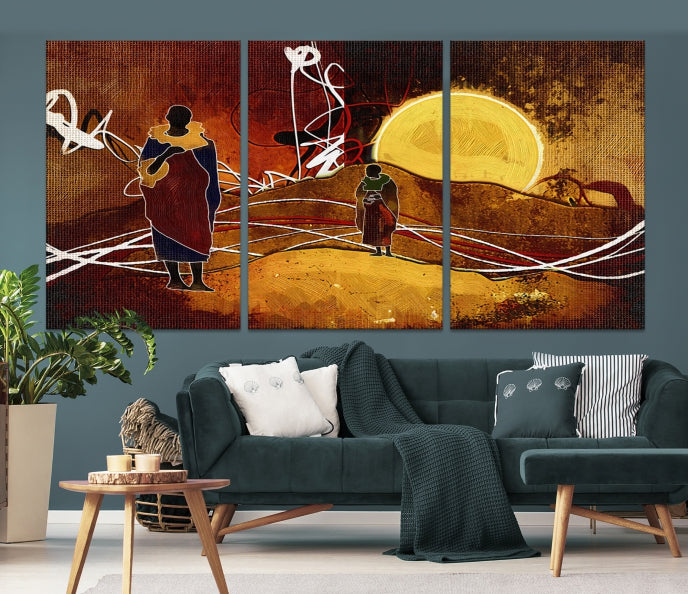 African Sunset Abstract Print Canvas Wall Art for Living Room Decor