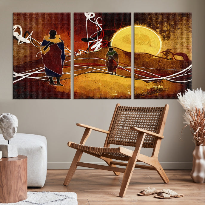 African Sunset Abstract Print Canvas Wall Art for Living Room Decor