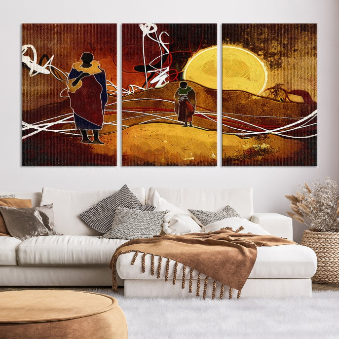 African Sunset Abstract Print Canvas Wall Art for Living Room Decor