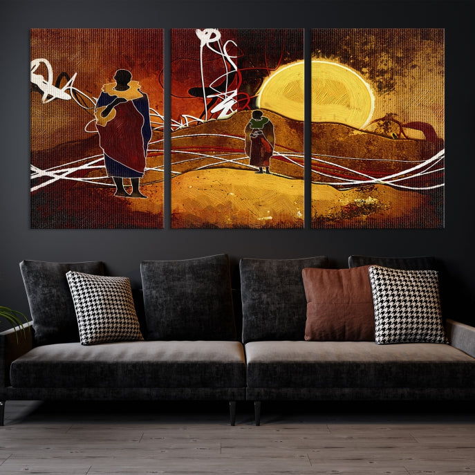 African Sunset Abstract Print Canvas Wall Art for Living Room Decor