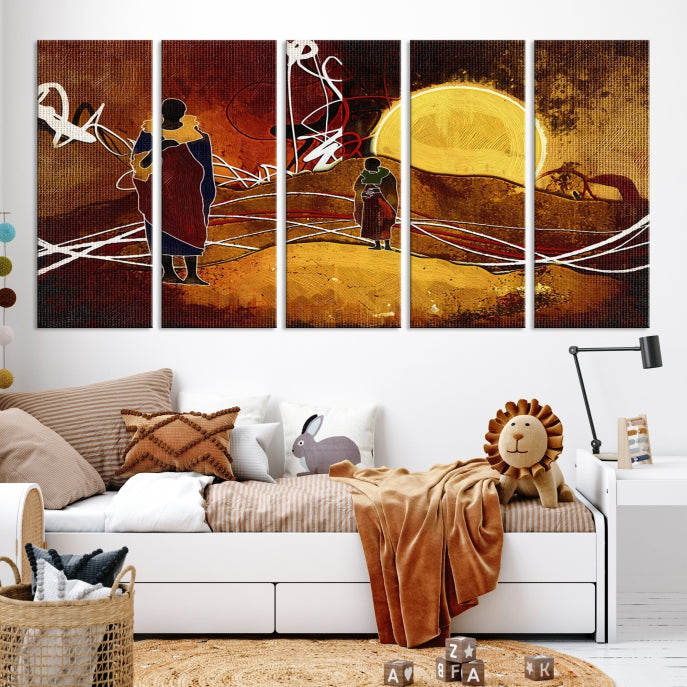 African Sunset Abstract Print Canvas Wall Art for Living Room Decor