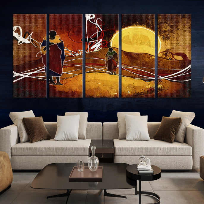 African Sunset Abstract Print Canvas Wall Art for Living Room Decor