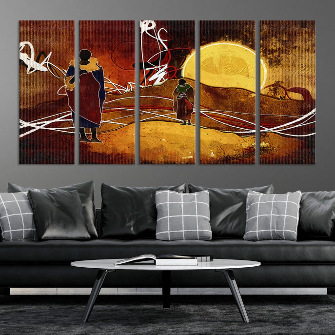 African Sunset Abstract Print Canvas Wall Art for Living Room Decor