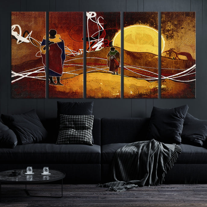 African Sunset Abstract Print Canvas Wall Art for Living Room Decor