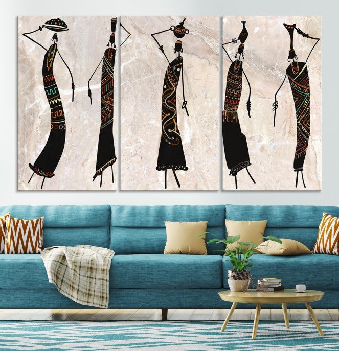 African Women Abstract Painting on Canvas Wall Art Print