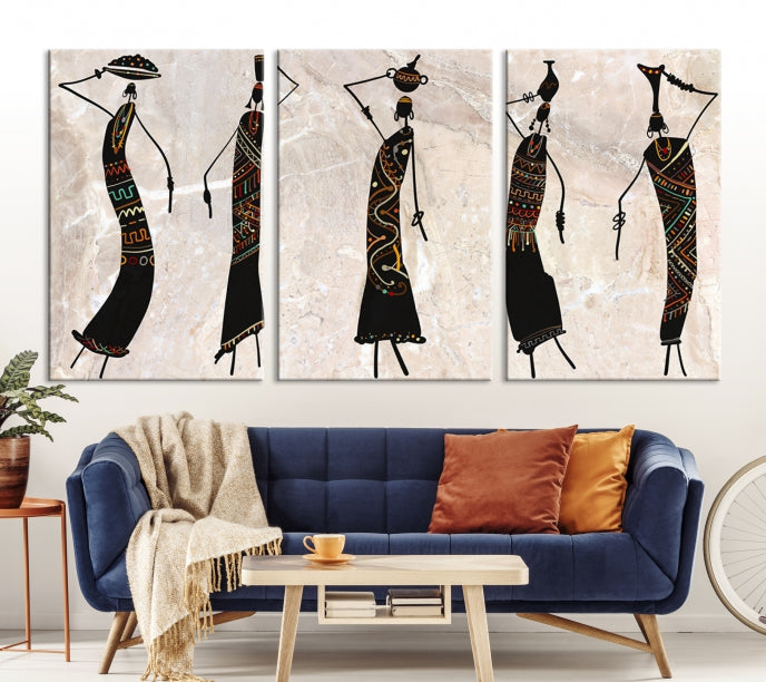 African Women Abstract Painting on Canvas Wall Art Print