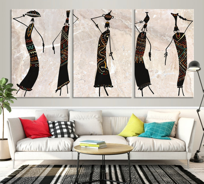 African Women Abstract Painting on Canvas Wall Art Print