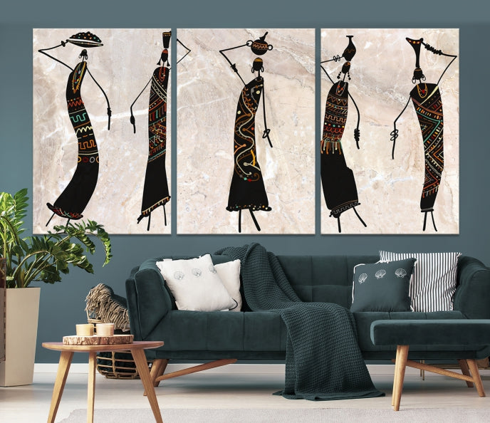 African Women Abstract Painting on Canvas Wall Art Print