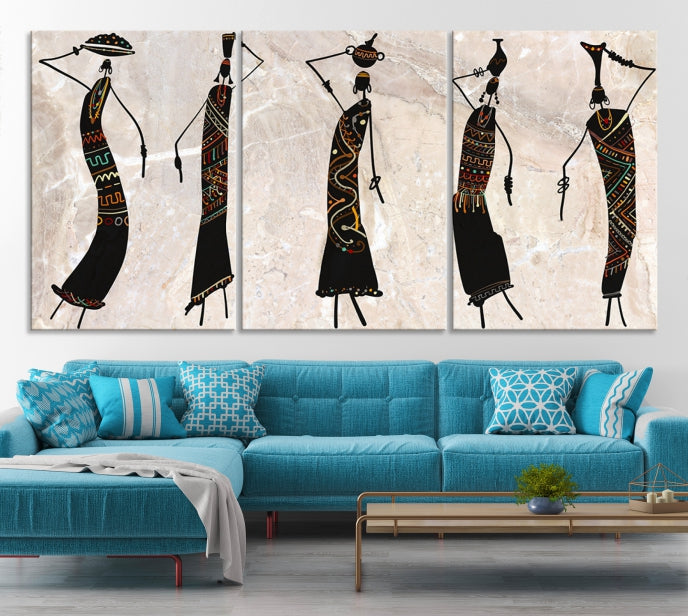 African Women Abstract Painting on Canvas Wall Art Print