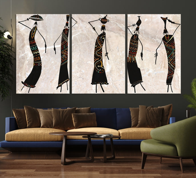 African Women Abstract Painting on Canvas Wall Art Print