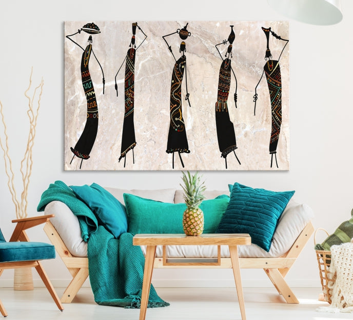 African Women Abstract Painting on Canvas Wall Art Print