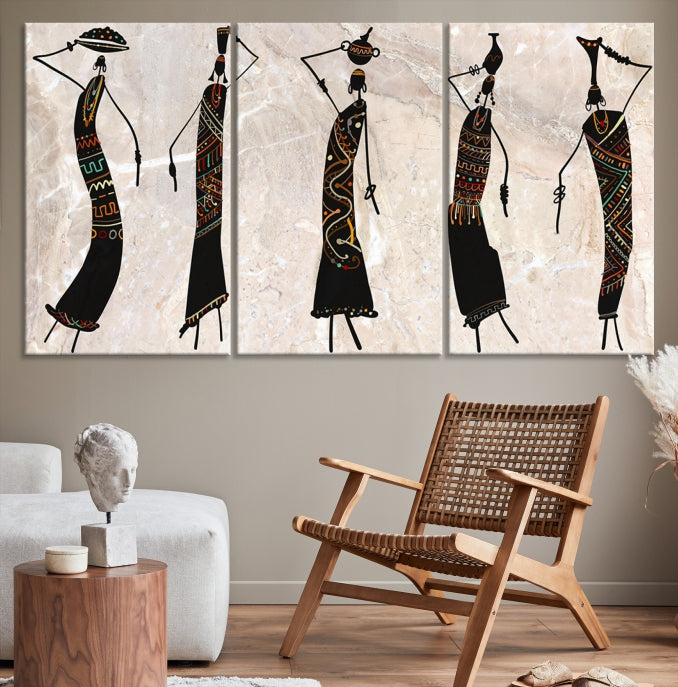 African Women Abstract Painting on Canvas Wall Art Print