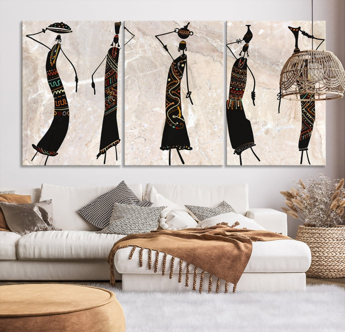 African Women Abstract Painting on Canvas Wall Art Print