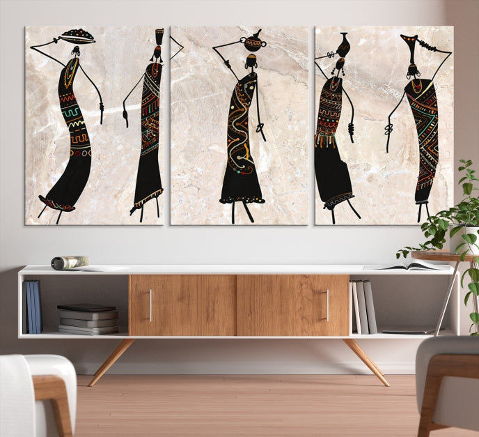 African Women Abstract Painting on Canvas Wall Art Print