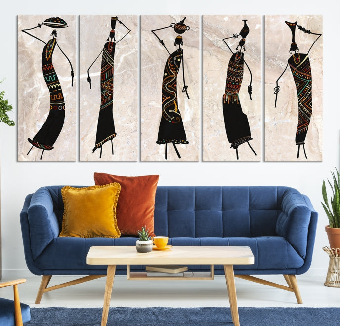 African Women Abstract Painting on Canvas Wall Art Print