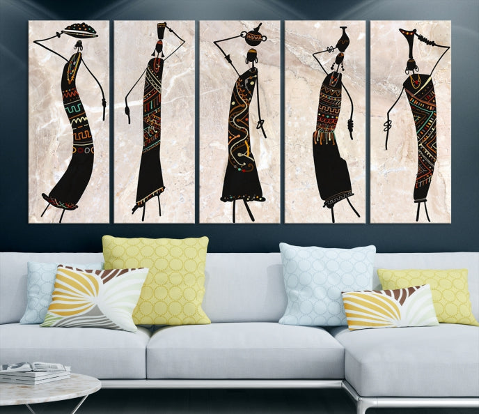 African Women Abstract Painting on Canvas Wall Art Print