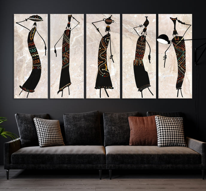 African Women Abstract Painting on Canvas Wall Art Print