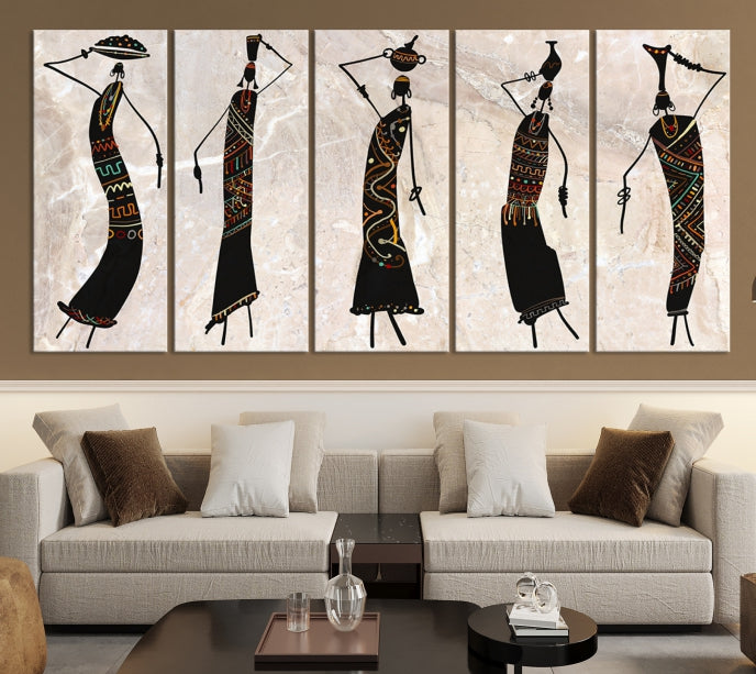 African Women Abstract Painting on Canvas Wall Art Print