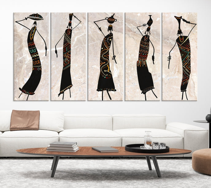 African Women Abstract Painting on Canvas Wall Art Print