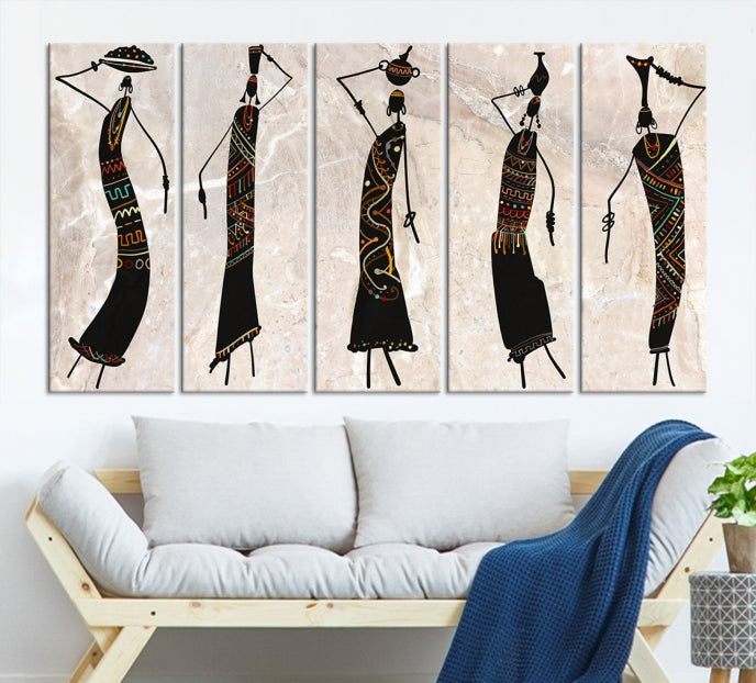 African Women Abstract Painting on Canvas Wall Art Print