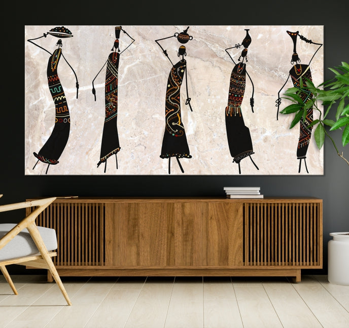 African Women Abstract Painting on Canvas Wall Art Print