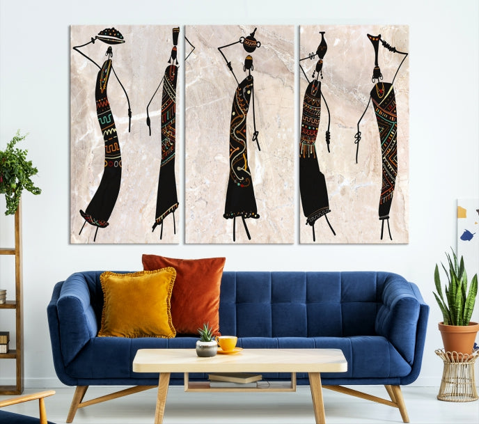 African Women Abstract Painting on Canvas Wall Art Print