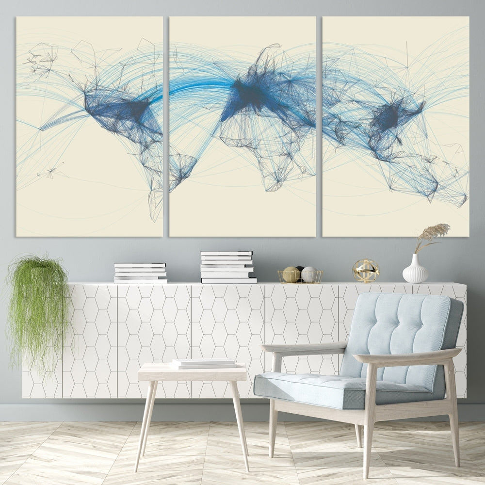 Air Line Routes Canvas Wall Art Print World Map Air Traffic Fine Art Wall Decor