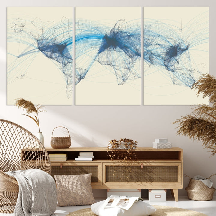 Air Line Routes Canvas Wall Art Print World Map Air Traffic Fine Art Wall Decor