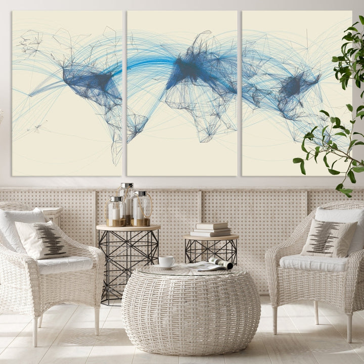 Air Line Routes Canvas Wall Art Print World Map Air Traffic Fine Art Wall Decor