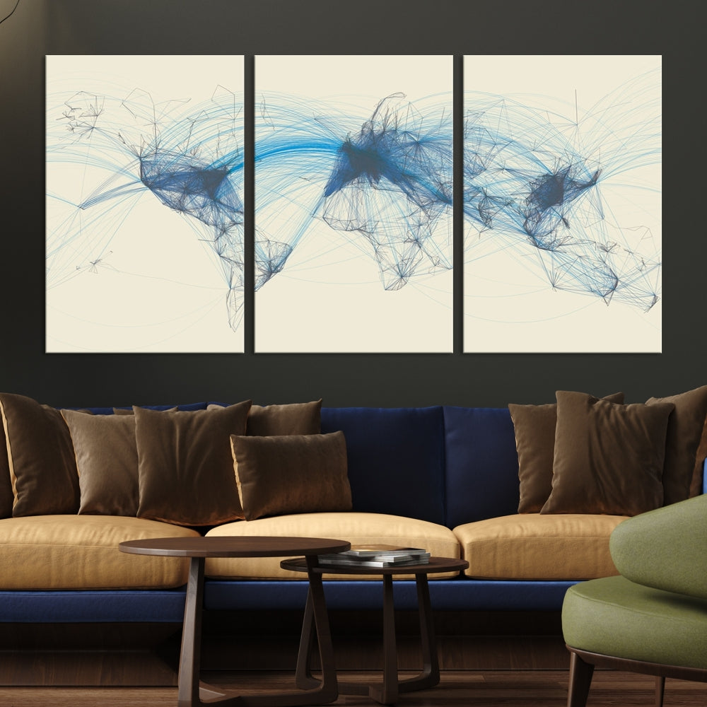 Air Line Routes Canvas Wall Art Print World Map Air Traffic Fine Art Wall Decor