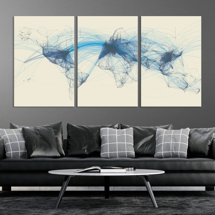 Air Line Routes Canvas Wall Art Print World Map Air Traffic Fine Art Wall Decor