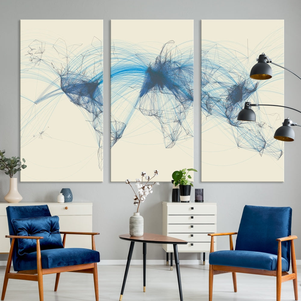 Air Line Routes Canvas Wall Art Print World Map Air Traffic Fine Art Wall Decor