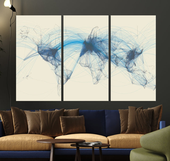 Air Line Routes Canvas Wall Art Print World Map Air Traffic Fine Art Wall Decor